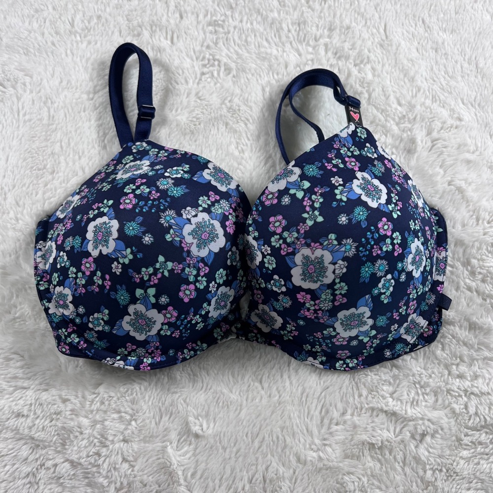 Victorias Secret Women's  Floral Push-Up Bra Navy Blue Size 34DD NWT 11173217 - Picture 5 of 12